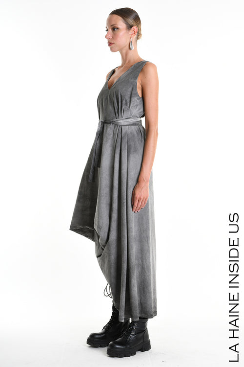 LH  W5379 DRESS Dyed Cotton Gabardine Grey
