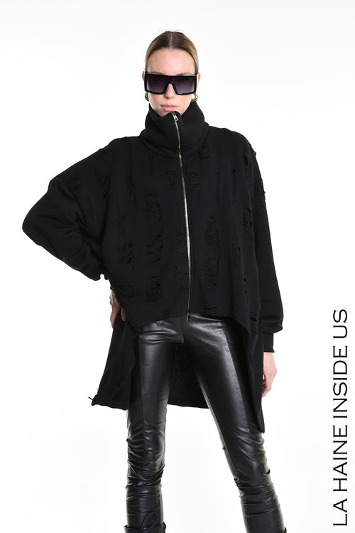 LH W5202 SWEATSHIRT Over Asymmetric Knitted Blend Wool Black