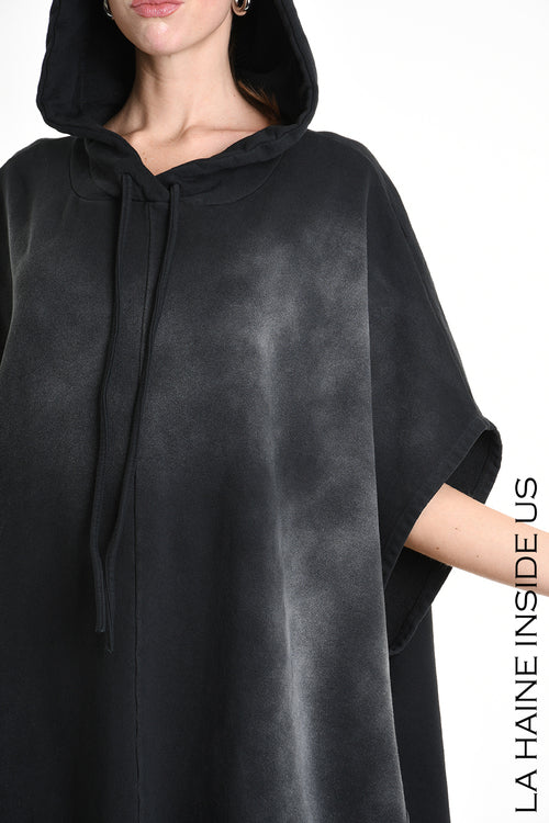 LH  W5224 DRESS Over Asymmetric Chorosive Treatment Fleece Black