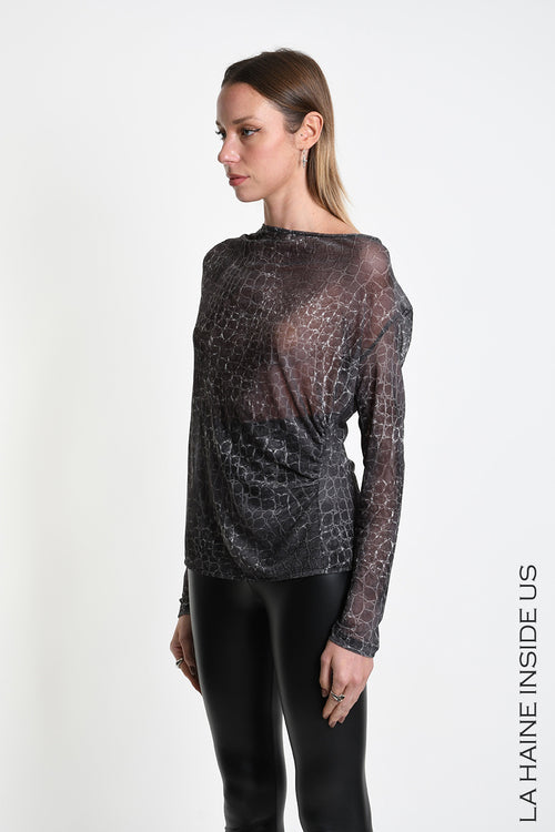 LH W5428 SWEATER Regular Tulle Stretch Printed Black