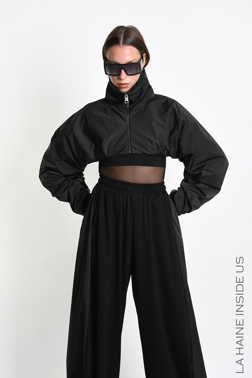 LH W5485 JACKET Crop Nylon Doubled & Punto Milano Black