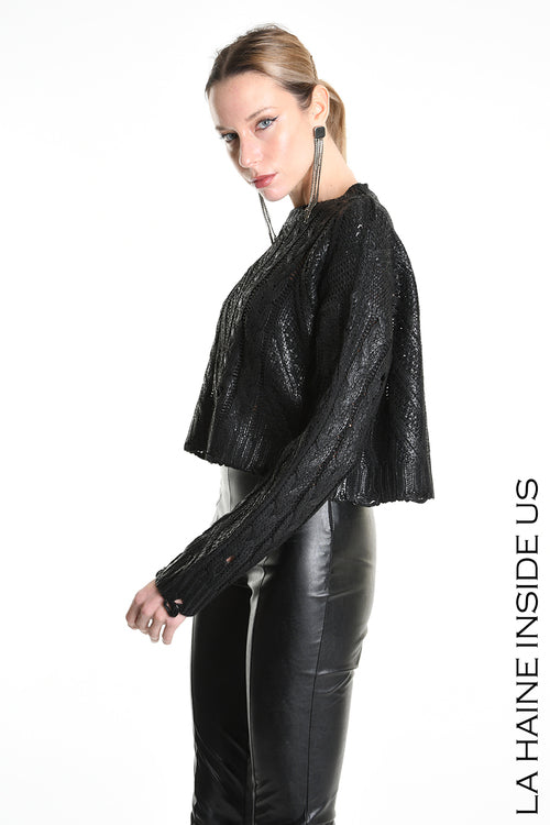LH W5136 SWEATER Crop Braided Thickness 3 Black