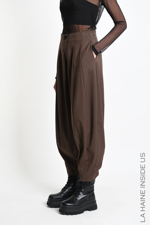 LH W5444 TROUSERS High-Waisted Balloon Line Brown