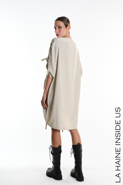 LH W5309 DRESS Over Fluid Viscose Embossed Beige