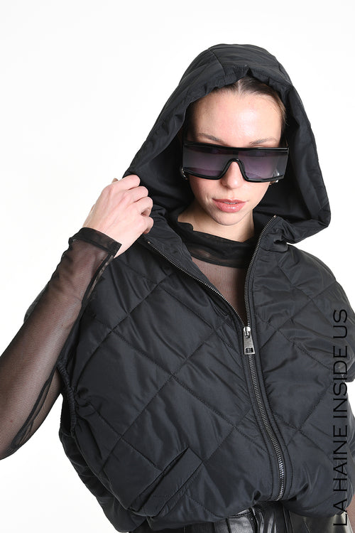 LH W5196 BOMBER Over Smanicato Chiffon Trapuntato Nero