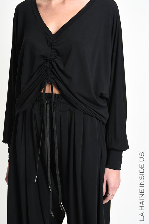 LH W5393 SWEATER Over-Cropped in Bamboo Jersey Black