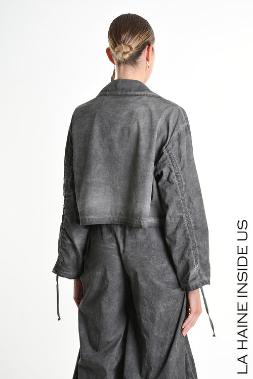 LH W5381 JACKET Over-crop Dyed Cotton in Gabardine Grey