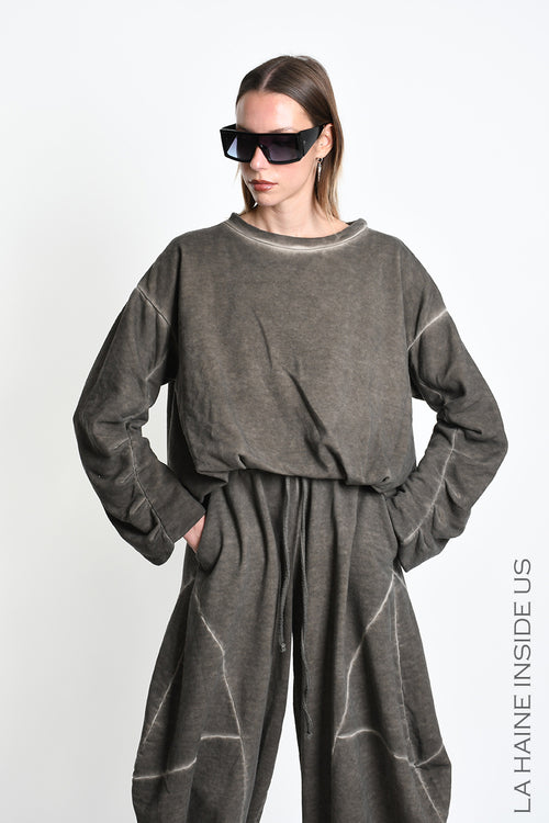 LH W5461 SWEATER Doubled Over Crop Fleece Dyed Cold Beige