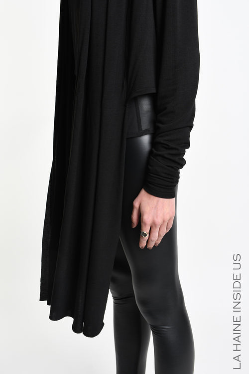 LH W5455 CARDIGAN Asymmetric in Viscose Jersey Stretch Black