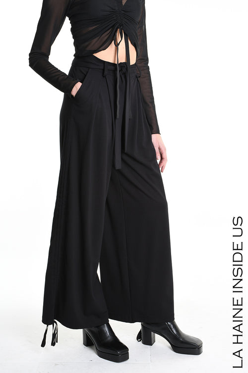 LH W5177 PANTALONE Palazzo in Punto Milano Nero