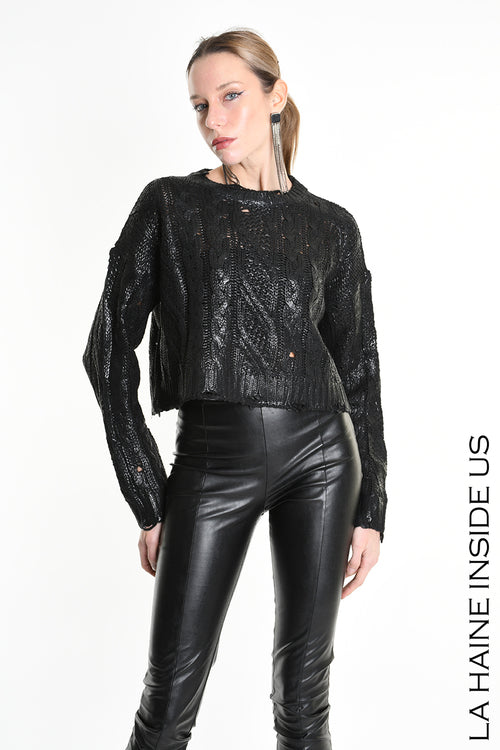 LH W5136 SWEATER Crop Braided Thickness 3 Black
