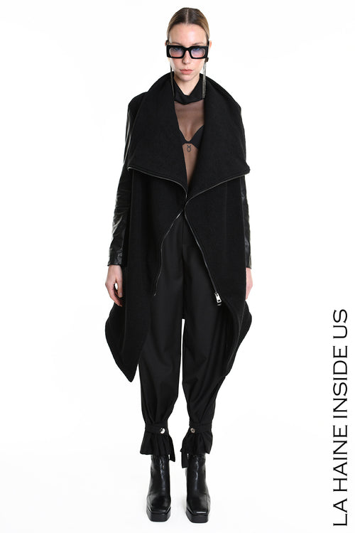 LH W5220 COAT Over Asymmetric Boiled Wool & Nappa Leather Black