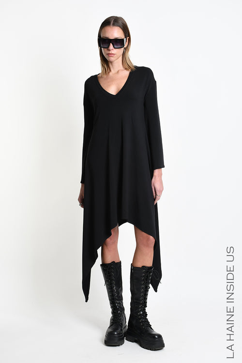 LH W5394 DRESS Asymmetric Bamboo Jersey Black