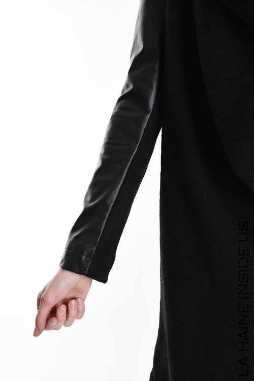 LH W5220 COAT Over Asymmetric Boiled Wool & Nappa Leather Black