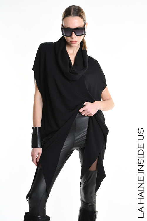 LH W5208 MAGLIA Over Asimmetrica in Jersey Bamboo Nero