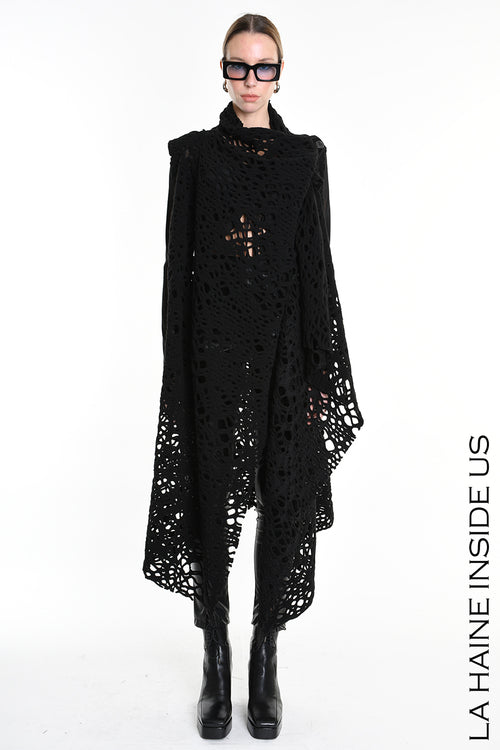 LH  W5200 GILET Over Asymmetric Blend Wool Perforated UNISEX D Black