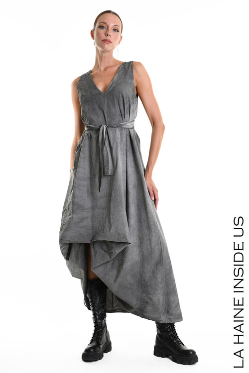 LH  W5379 DRESS Dyed Cotton Gabardine Grey