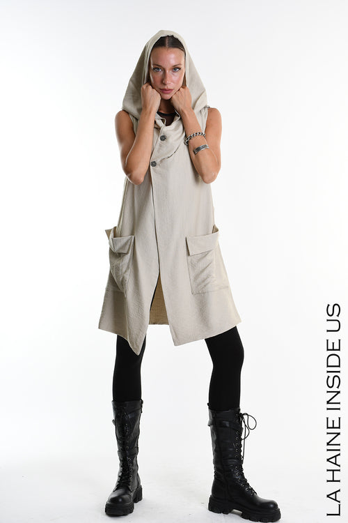 LH M1246 CARDIGAN Doubled Sleeveless UNISEX D Beige