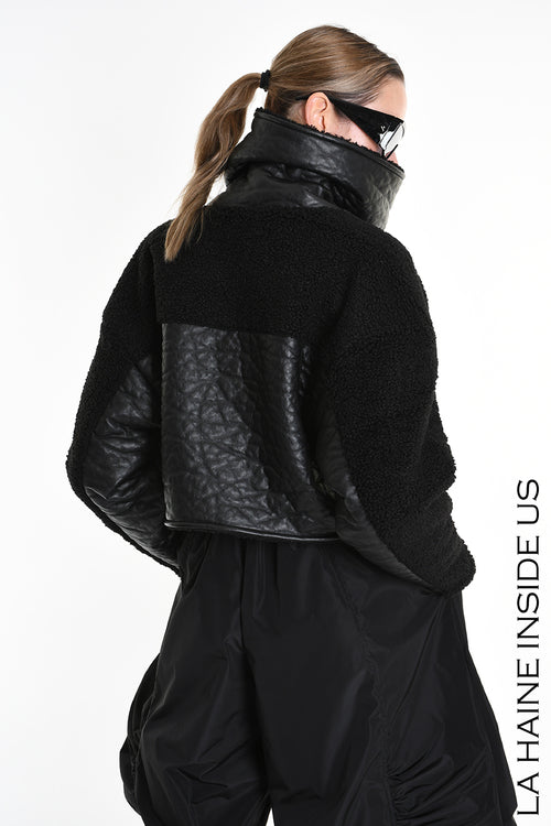 LH W5219 JACKET Crop Eco Leather & Wool Black