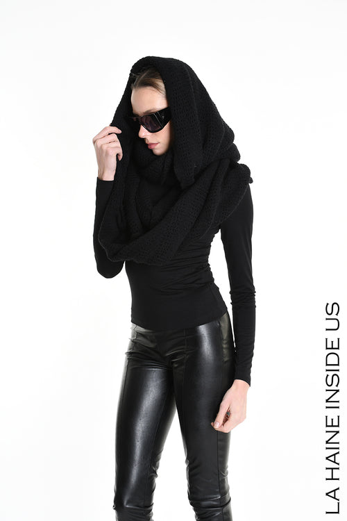 LH M1192 SCARF Over Blend Mohair Devore UNISEX D Black