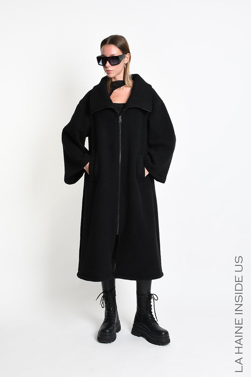LH W5516 OVERCOAT in Wool Blend Cloth Black