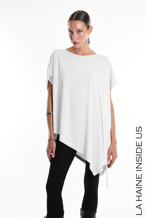 LH W5272 T-SHIRT Over Asymmetric Jersey Bamboo White