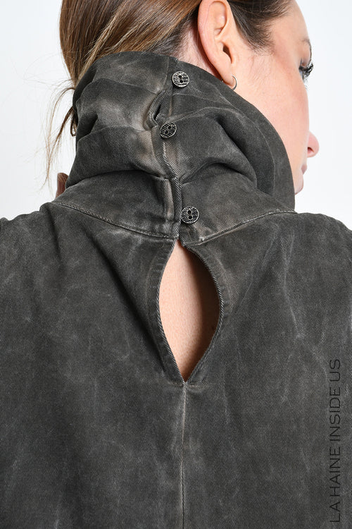 LH W5492 DRESS Over Asymmetric Tweel Cotton Dyed Cold Mud