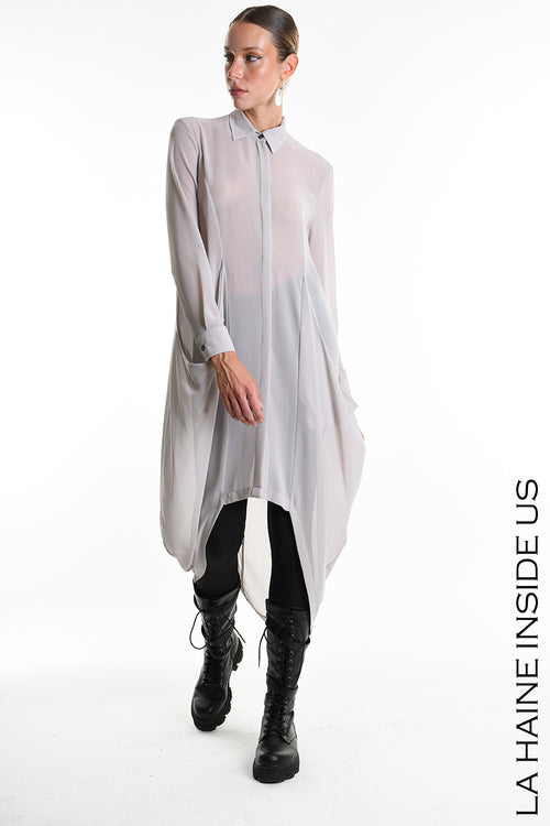LH W5356 SHIRT Asymmetrical Georgette Grey