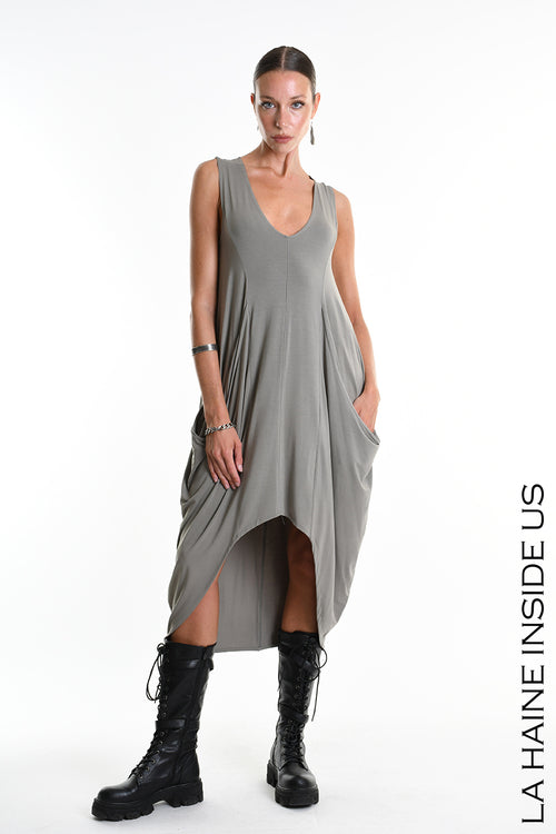 LH  W5367 DRESS Asymmetric Jersey Bamboo Mud