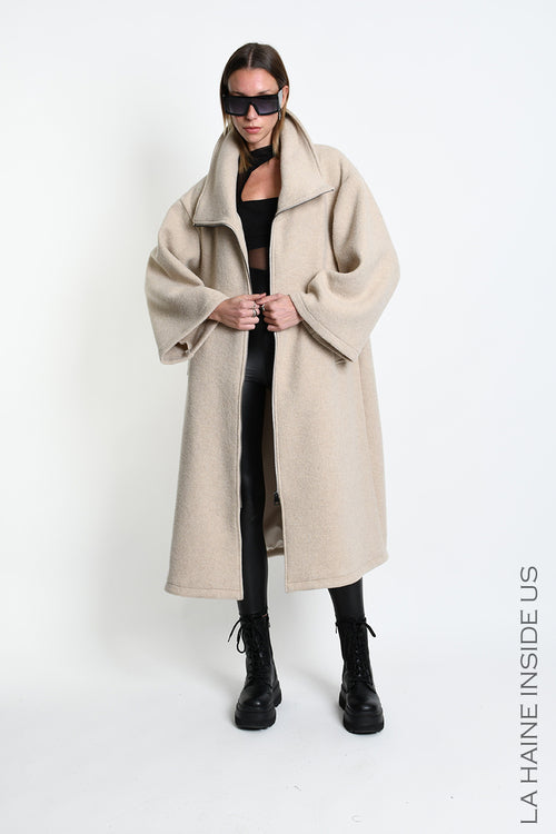 LH W5516 OVERCOAT in Wool Blend Cloth Sand