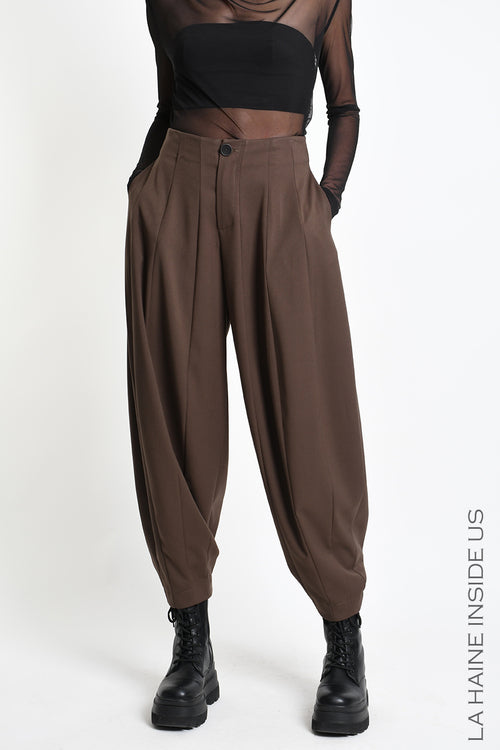 LH W5444 TROUSERS High-Waisted Balloon Line Brown