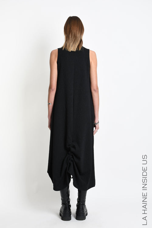 LH W5448 DRESS Sleeveless Oversized in Embossed Stretch Fleece Black
