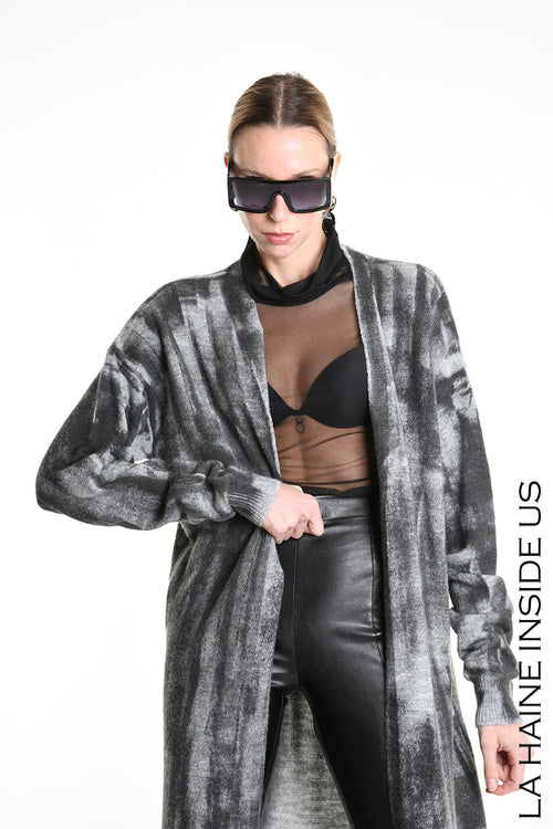LH  W5137 CARDIGAN Lungo in Maglia Finezza 7 Grigio