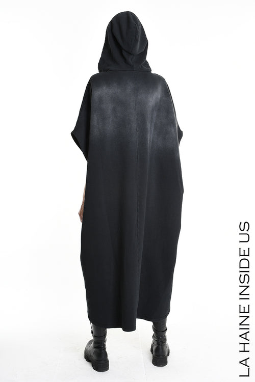 LH  W5224 DRESS Over Asymmetric Chorosive Treatment Fleece Black