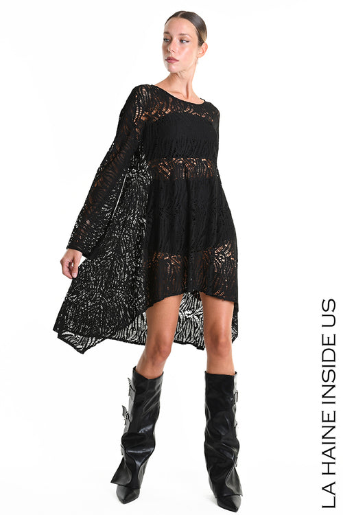 LH W5377 DRESS Asymmetric Viscose Stretch Perforated Black