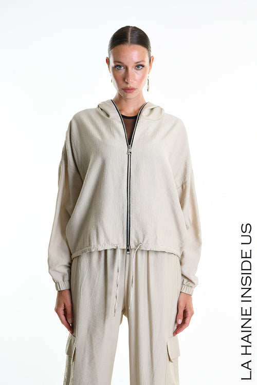 LH  W5347 BOMBER Over Fluid Viscose Embossed Beige