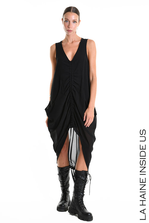 LH W5336 DRESS Regular Asymmetrical in Georgette Lined Black