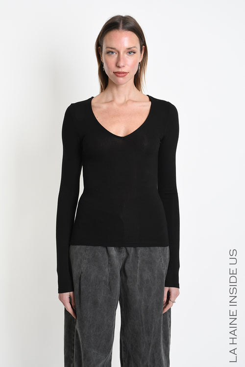 LH W5456 SWEATER Regular fit in Viscose Jersey Stretch Black