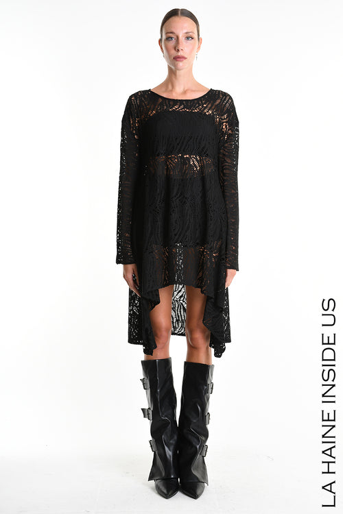 LH W5377 DRESS Asymmetric Viscose Stretch Perforated Black
