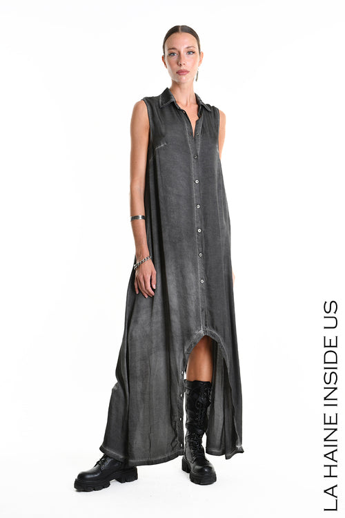 LH W5382 JUMPSUIT/DRESS Multifunctional Over Dyed Viscose Satin Black