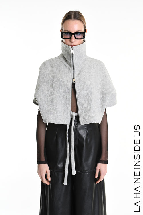 LH W5147 CAPE Asymmetric Cloth Embossed Wool Grey