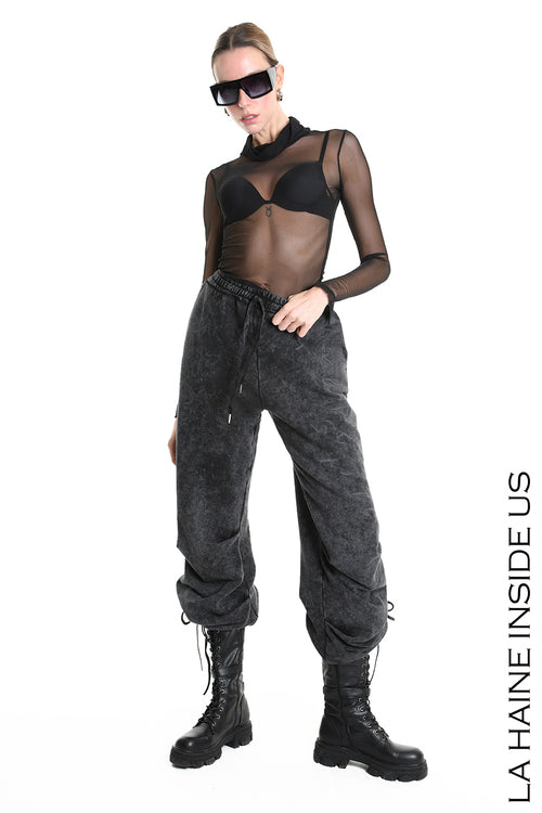 LH W5227 TROUSER Wide Fit Dyed Marmoryzed Fleece Black