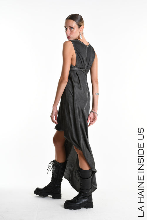 LH W5276 DRESS Asymmetrical Silk Viscose Dyed Cold Black