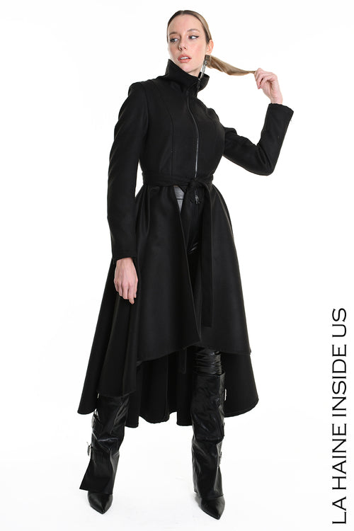 LH W5151 COAT Asymmetric Cloth Lined Black