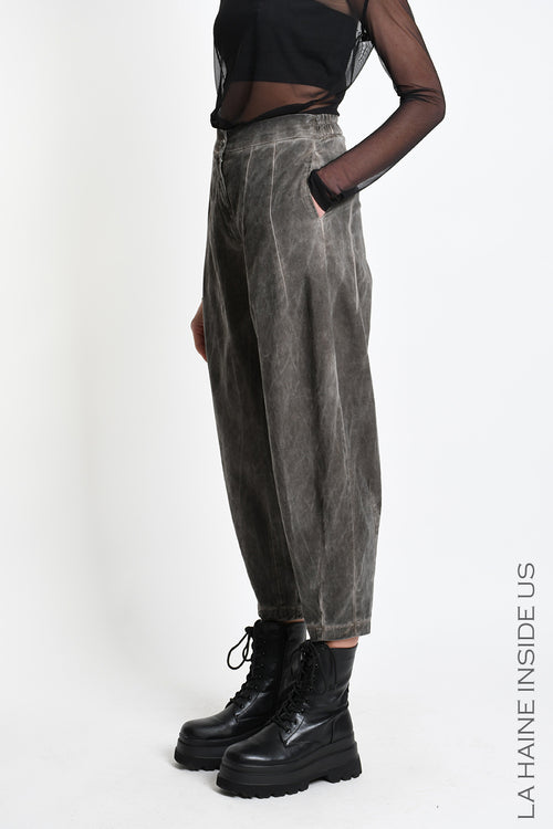 Lh W5413 TROUSER Balloon Tweel Cotton Stretch Dyed Cold Mud