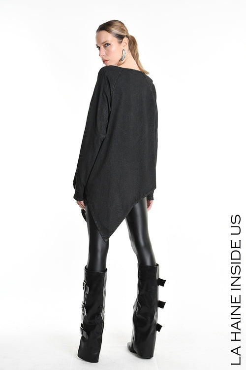 LH W5193 T-SHIRT Over Asymmetric Jersey Dyed Coated Black