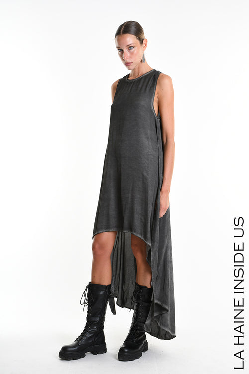 LH W5276 DRESS Asymmetrical Silk Viscose Dyed Cold Black