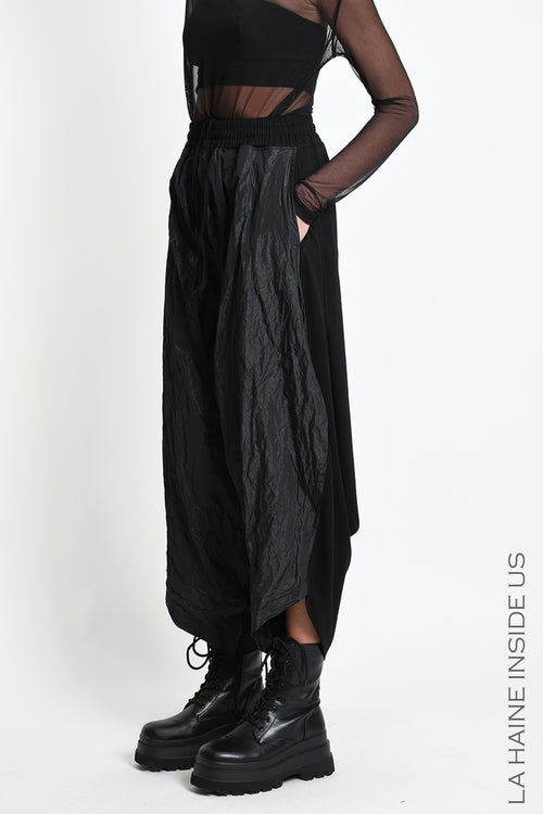 LH W5488 TROUSER Over Baggie Crumpled Nylon UNISEX D Black