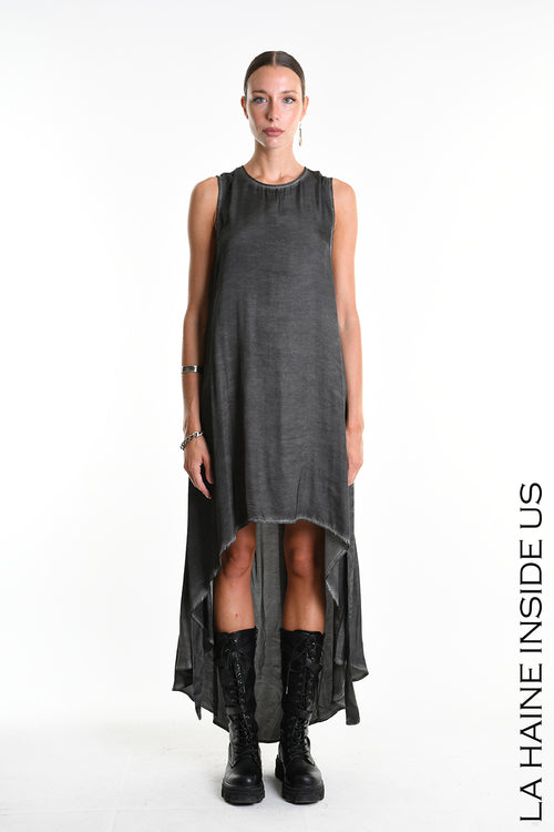 LH W5276 DRESS Asymmetrical Silk Viscose Dyed Cold Black