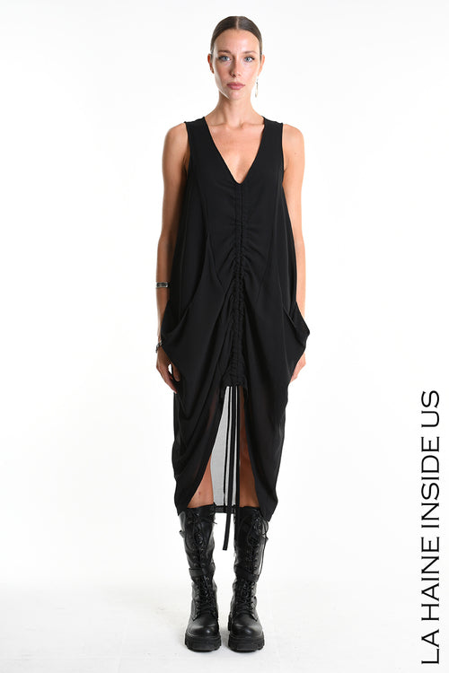 LH W5336 DRESS Regular Asymmetrical in Georgette Lined Black